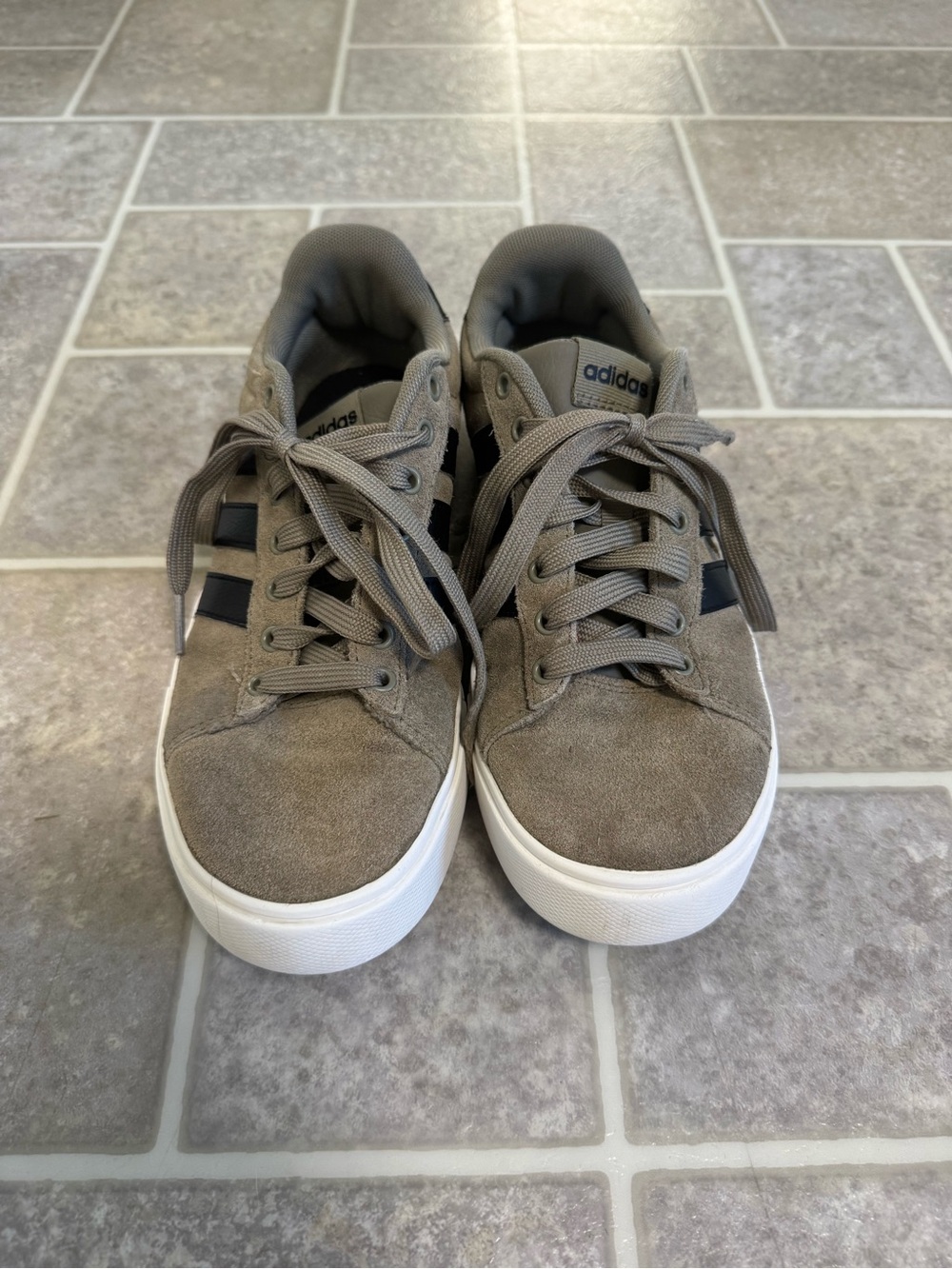 adidas Men's Taupe Suede Sneakers with Black Stripes